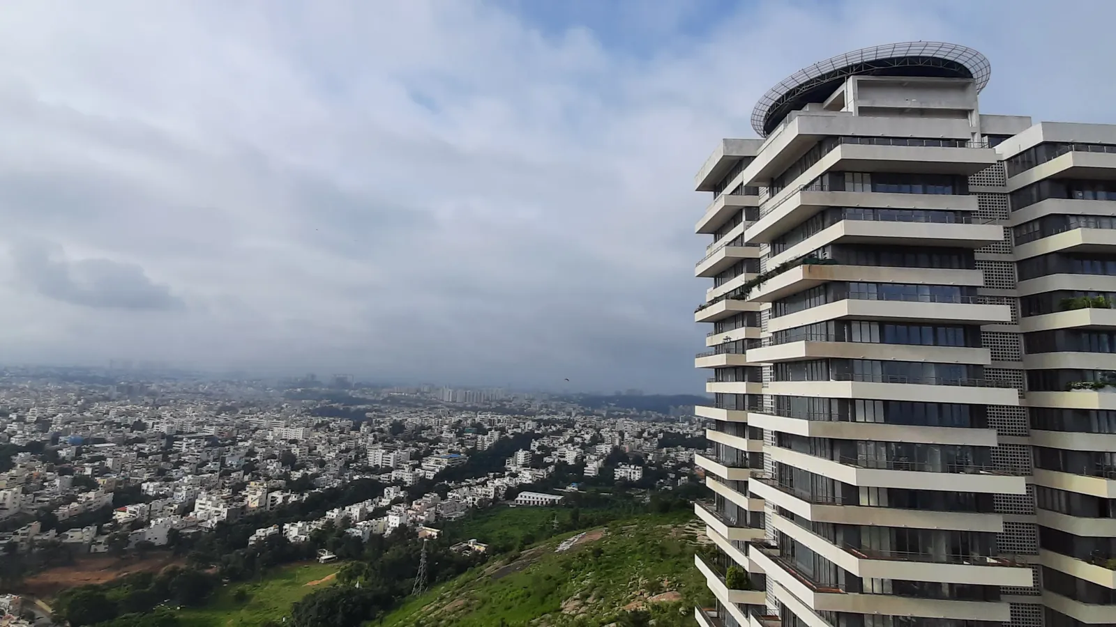 The Bengaluru skyline seen from a high-rise residential tower